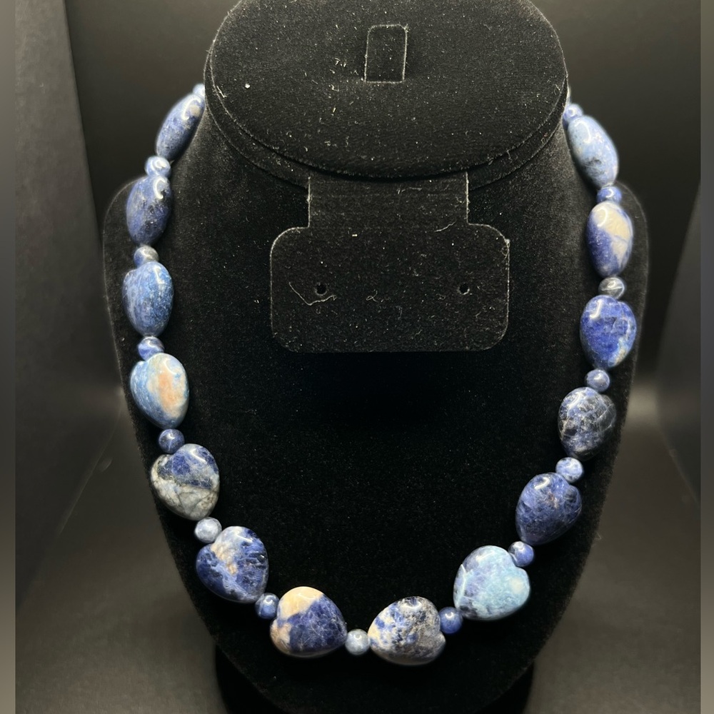 Handmade Carved Blue Jasper Heart Necklace